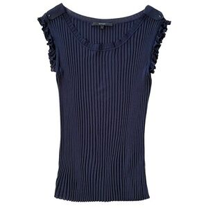Gucci Navy Blue Ribbed Bateau Ruffle Sleeve Blouse Tee Top Size L/8 - AW2008